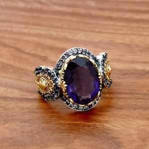 Handmade Turkish Ring, 925 Steling Silver Ring, Natural Amethyst, Natural Iolite, Hurrem Design, Ottoman Style, Engagement Rings