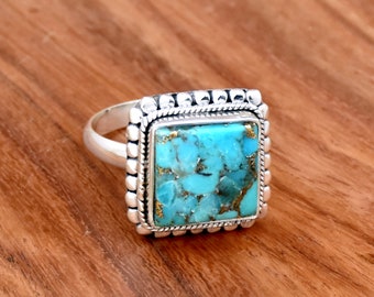 Blue Copper Turquoise Ring , 925 Sterling Silver Ring , Wedding Ring , Promise Ring , Gift for Women , Silver Jewelry, Gift for her *