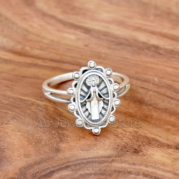 Miraculous Medal Ring, 925 Sterling Silver Miraculous Medal Ring, Mary Ring, Catholic Ring, Religious Ring, Caritas Dei Ring,