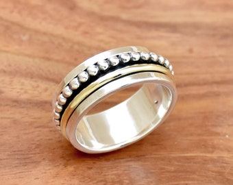 Anello girevole in argento sterling 925 fatto a mano: anello boho bicolore