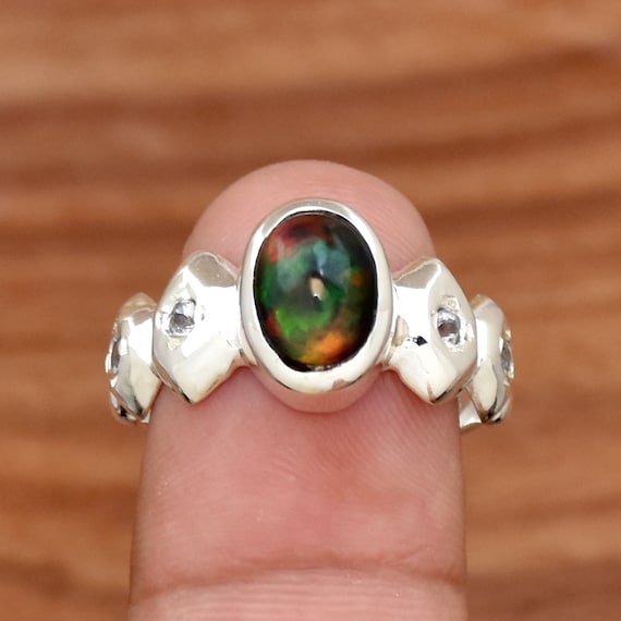 Anllo De Plata De Ley Welo Opal ópalo Etíope Juego De Color | Etsy