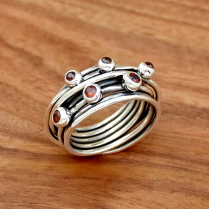 Handmade Wraparound Garnet Ring, 925 Sterling Silver, Silver Wire Ring, Sterling Silver Ring, Statement Ring, Multi Wire Layer Ring