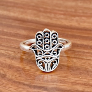 Solid 925 Sterling Silver Hamsa Ring, Handmade Silver Ring, Hand of Hamsa Ring, Hamsa 925 Sterling Silver Ring, Gift for Her, Dainty Ring