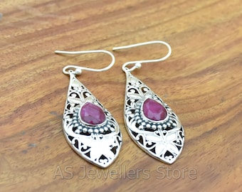 Indian Ruby Earring, 925 Sterling Silver Earrings: Handmade Jewellery