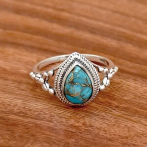 Blue Copper Turquoise Ring, 925 Sterling Silver Ring, Turquoise Ring, Statement Ring, Copper Turquoise Ring, Bohemian Ring, Ring For Girl&#39;s