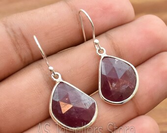 Indian Ruby Earring, 925 Sterling Silver Earrings: Boho Dangle Earrings