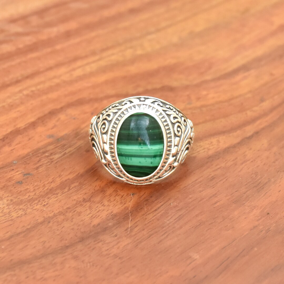 Natural Malachite Ring, Mens Ring, Malachite Men's Ring, Handmade Men's