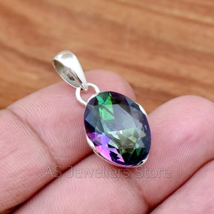 Mystic Topaz Pendant: Oval Rainbow Gemstone, 925 Sterling Silver Pendent