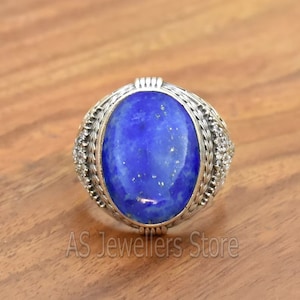 Handgefertigter Lapis Lazuli Ring: 925 Sterling Silber Herrenring