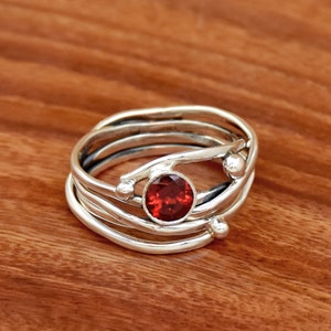 Handmade Wraparound Ring, Garnet Ring, 925 Sterling Silver Ring, Statement Ring, Multi Layer Ring, Silver Wire Ring, Silver Wire Ring.