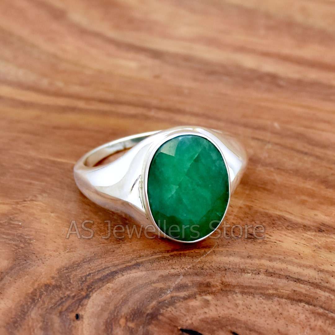 Handmade Oval Emerald Ring,925 Sterling Silver Men's Ring - Etsy