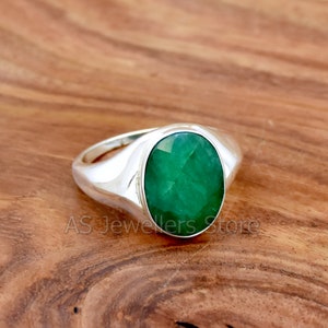 Handgemachte Oval Smaragd Ring,925 Sterling Silber Herrenring