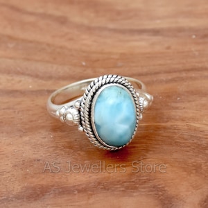 Handmade Larimar Ring: 925 Sterling Silver, Blue Gemstone