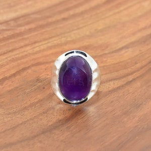 Natural Purple Amethyst Ring, 925 Sterling Silver Ring, Amethyst Designer Oval Shape Ring- Christmas Gift - February Month Birthstone ring
