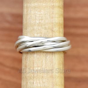 Bague en argent sterling 925, 6 anneaux entrelacés, 2 mm, anneaux multi-rangs, six anneaux roulants, argent sterling, bague faite main