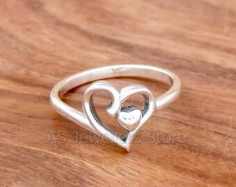 Handmade Dual Heart 925 Sterling Silver Ring: Dainty Love Ring