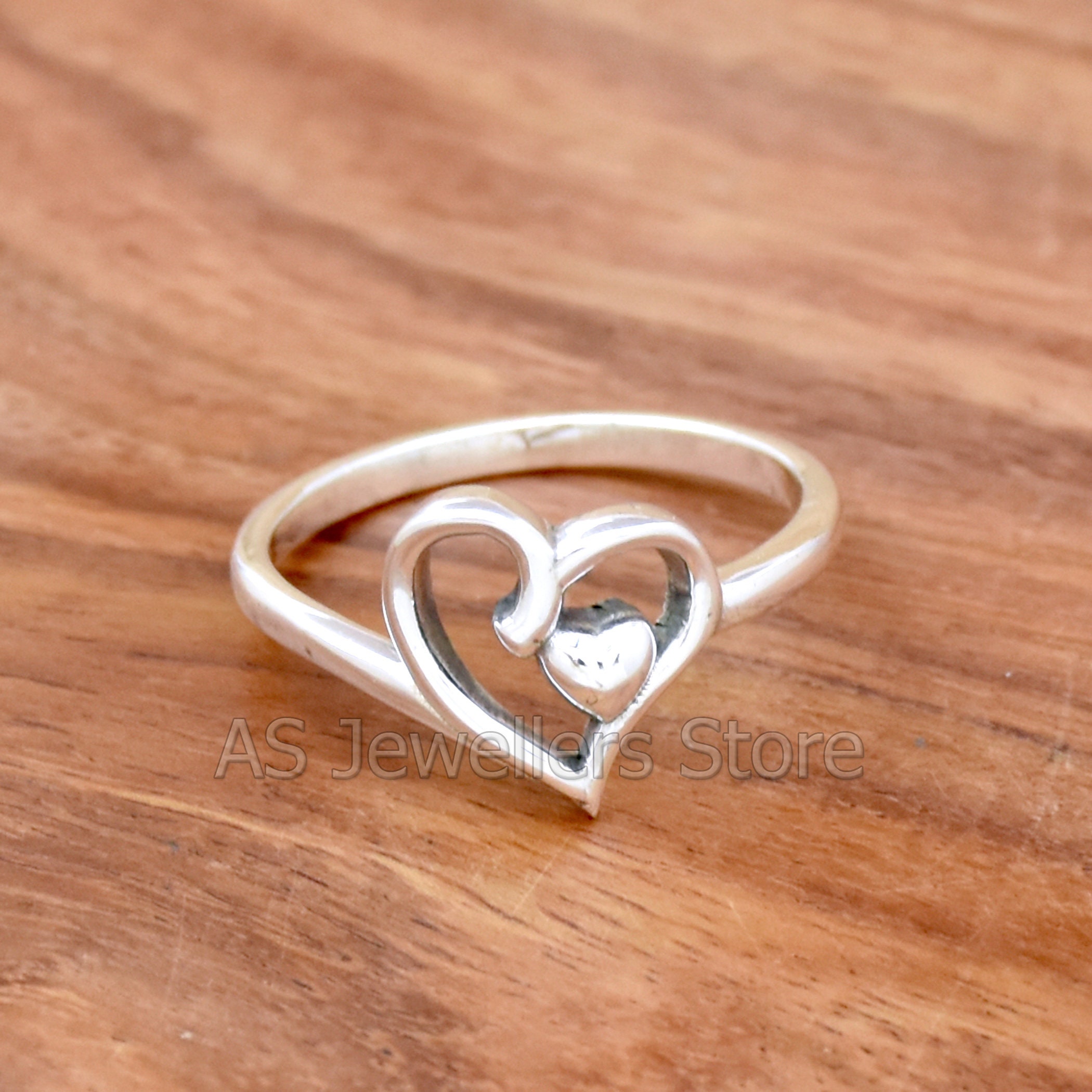 Handmade Dual Heart 925 Sterling Silver Ring: Dainty Love Ring - Etsy