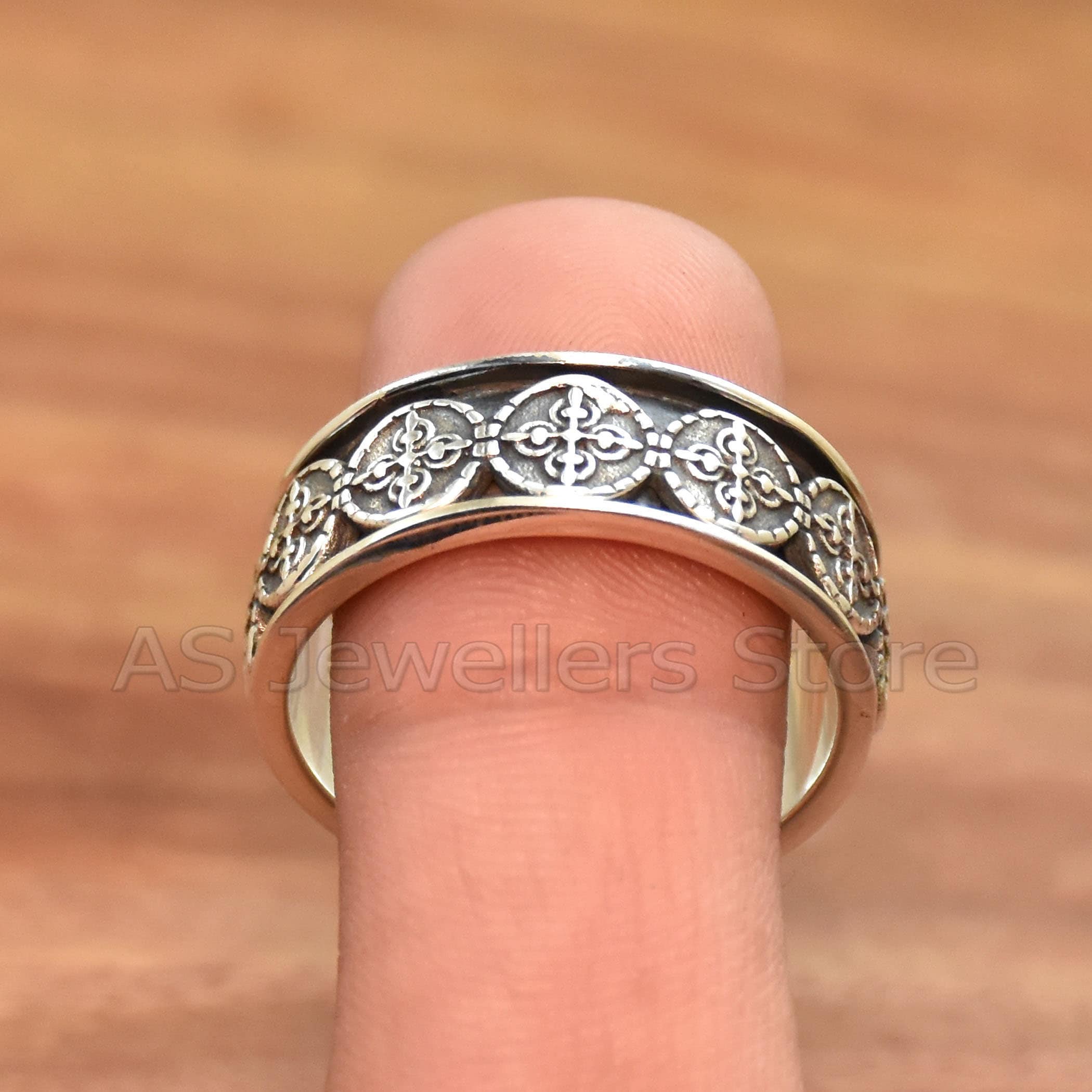 Oxidized 925 Sterling Silver Spinner Band Ring: Designer Wedding