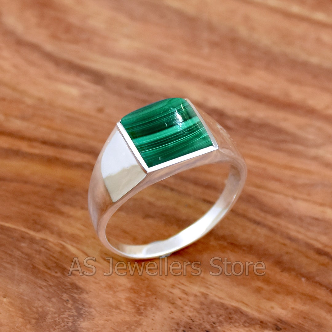 Natural Malachite Ring Mens Ring Malachite Men's Ring Etsy