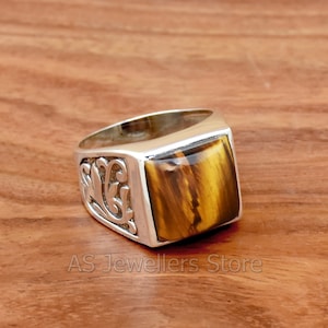 Natuurlijke herenring tijgeroog: handgemaakt 925 sterlingzilver