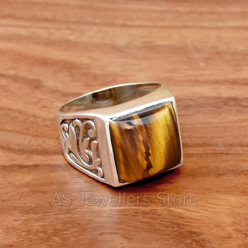 Natural Tiger Eye Ring Mens Ring Tiger Eye Men's Ring Etsy