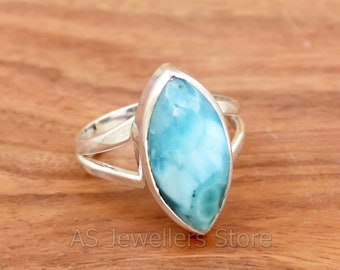Handmade Larimar Ring: 925 Sterling Silver Boho Ring