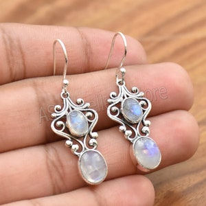 Rainbow Moonstone Earring, 925 Sterling Silver Earring, Dangle Earring, Handmade Earring, Moonstone Jewelry, Dainty Earring, Latest Earring