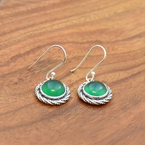 Handmade Filigree Green Onyx 925 Sterling Silver Earrings