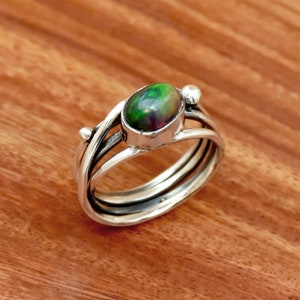 Black Opal Silver Ring, 925 Sterling Silver Ring, Multi Fire Ring, Wire Wraparound Silver Balls Ring, Anniversary Ring, Wedding Ring