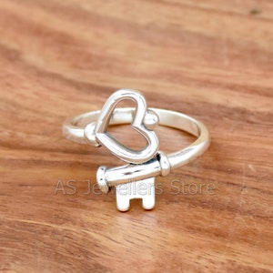 Heart Lock Key Ring, 925 Sterling Silver Ring, Handmade Ring, Promise Ring, Key To My Heart, Bohemian Ring, Propose Ring For Lover,