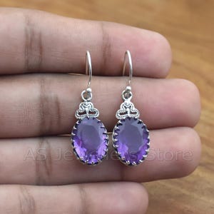 Amethyst Earrings, 925 Sterling Silver, Purple Gemstone Earrings, Jewelry for her, Party wear Earrings, Amethyst Silver Gemstone Jewelry