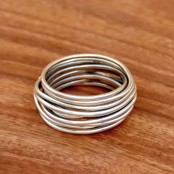 Sterling Silver Wire Ring, Band Ring, Wire Ring, Wraparound Silver Band Ring, Interlocking Ring, Band Ring, Handmade Ring, Indian Jewelry