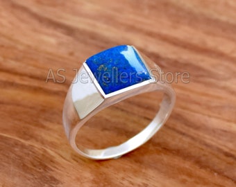 Natural Lapis Lazuli Ring, Mens Ring, Lapis Lazuli Mens Ring, Handmade Men&#39;s Ring, Silver Men&#39;s Ring, 925 Sterling Silver Ring, Gift for Him