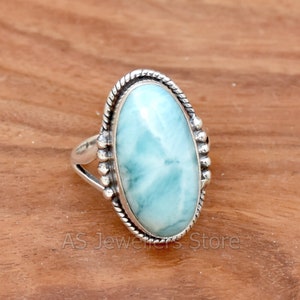 Handmade Larimar Ring: 925 Sterling Silver, Dainty Band