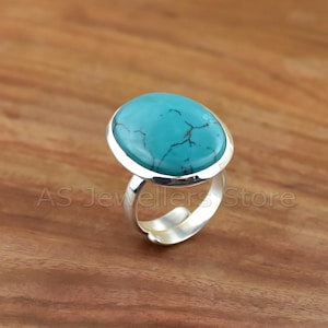 Handmade Sterling Silver Ring: Tibetan Turquoise Gemstone, Party Jewelry