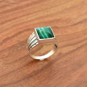 Natural Malachite Ring, Mens Ring, Malachite Men&#39;s Ring, Handmade Men&#39;s Ring, Silver Men&#39;s Ring, 925 Sterling Silver Mens Ring, Gift for Him