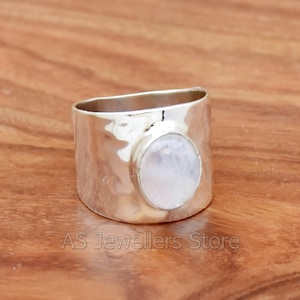 Rainbow Moonstone Ring, Wide Band Ring, 925 Sterling Silver Ring, Handmade Silver Ring, Wedding Ring, Wedding Gift For Her