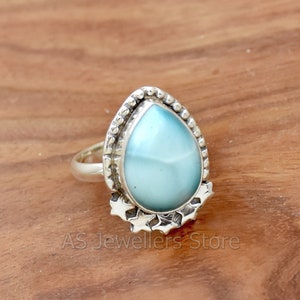 Handmade Larimar Ring: 925 Sterling Silver Boho Ring