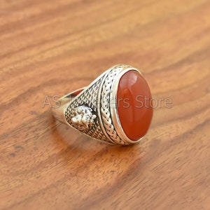 Handmade Carnelian Ring,925 Sterling Silver Men&#39;s Ring
