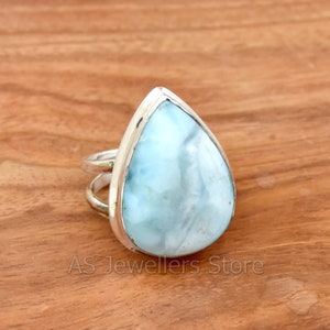 Handmade Larimar Ring: 925 Sterling Silver Boho Ring