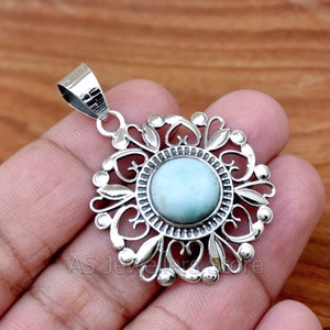 Larimar Pendant,925 Sterling Silver Pendant, Handmade Designer Pendant, Designer Gemstone Pendant,  Heart Design Pendent, Gift For Her,