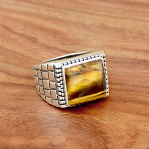 Natural Tiger Eye Ring, Mens Ring, Tiger Eye Men&#39;s Ring, Handmade Men&#39;s Ring, Silver Men&#39;s Ring, 925 Sterling Silver Mens Ring, Gift for Him