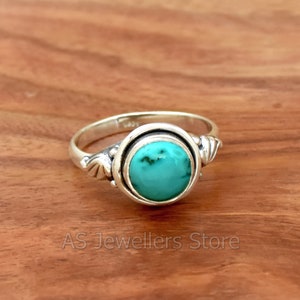 Tibetan Turquoise Ring: Filigree 925 Sterling Silver Gemstone Ring