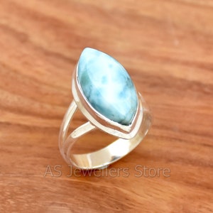 Handmade Larimar Ring: 925 Sterling Silver Boho Ring
