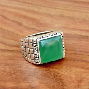 Green Onyx Ring, Mens Ring, Green Onyx Men&#39;s Ring, Handmade Silver Ring, Silver Men&#39;s Ring, 925 Sterling Silver Ring, Gift for Him