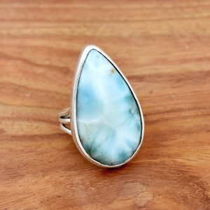 Handmade Larimar Ring: 925 Sterling Silver Boho Ring