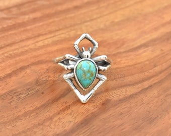 Gothic Silver Spider Ring, Blue Mohave Turquoise Ring, 925 Sterling Silver jewelry, Birthstone Ring, December birthstone, Animal Gothic Ring
