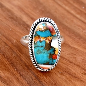 Oyster Copper Turquoise Ring, 925 Sterling Silver Ring, Oyster Copper Ring, Anniversary Ring, Handmade Ring, Wedding Ring , Promise Ring