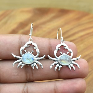 Moonstone Crab Stud Earring, 925 Sterling Silver Earring, Handmade Crab Silver Earring, Boho Earring for Girls, Silver, Best Idea for Gift
