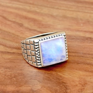 Natural Rainbow Moonstone Ring, Moonstone Men&#39;s Ring, Handmade Men&#39;s Ring, Silver Men&#39;s Ring, 925 Sterling Silver Mens Ring, Gift for Him